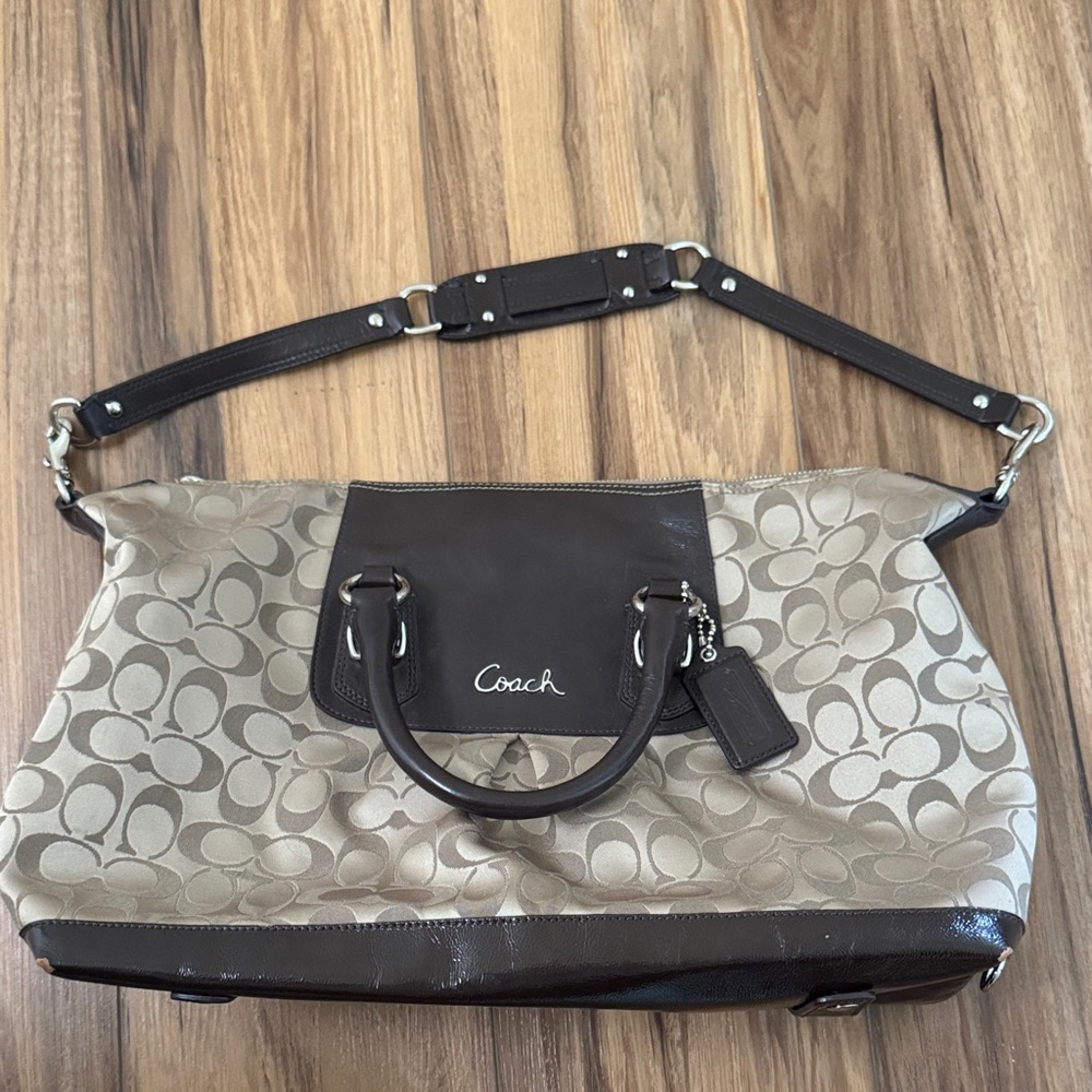 Coach Brown and Cream Signature Shoulder Bag